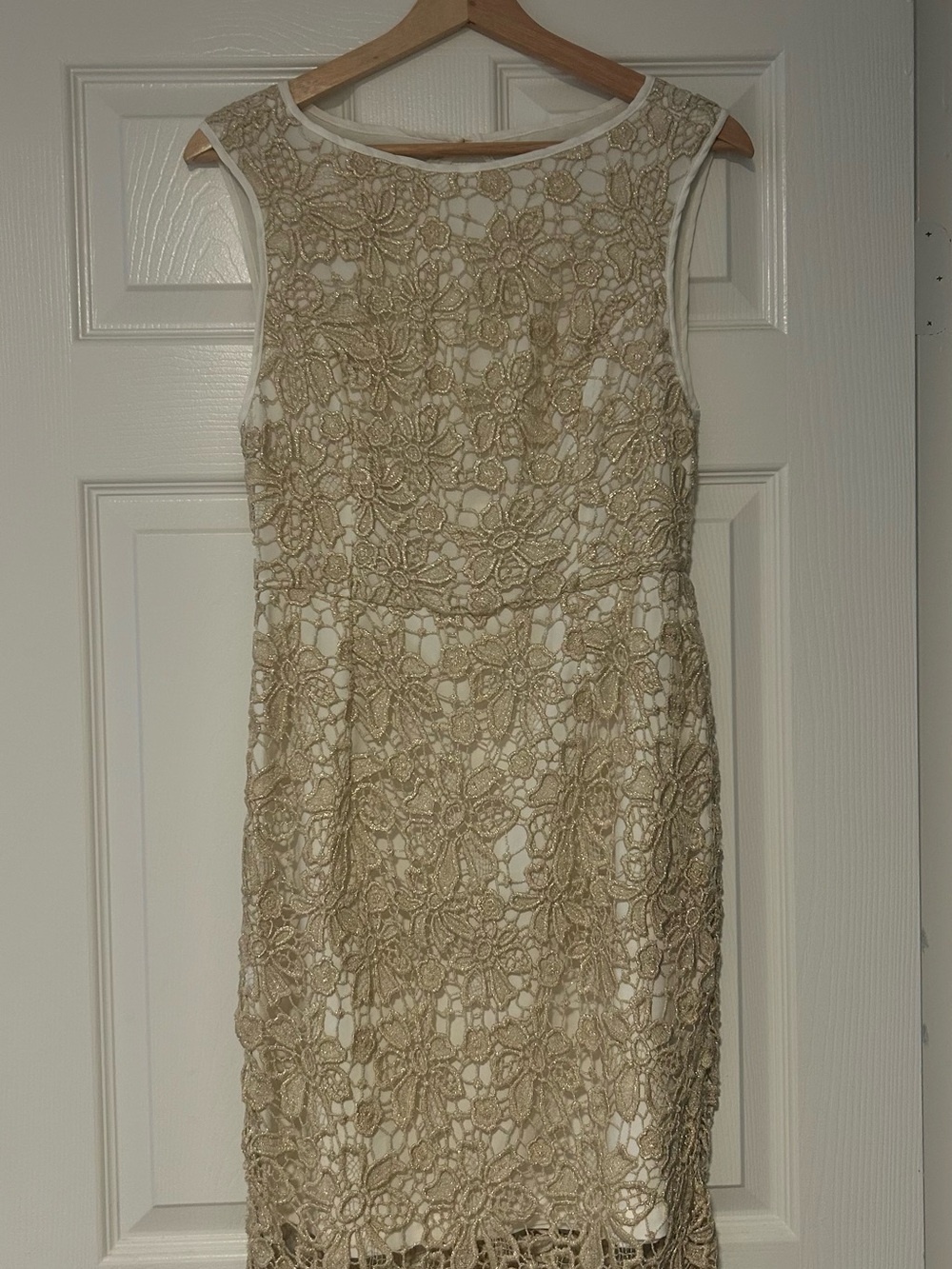 Sleeveless Ivory Dress with Gold Lace Overlay - Picture 1 of 4